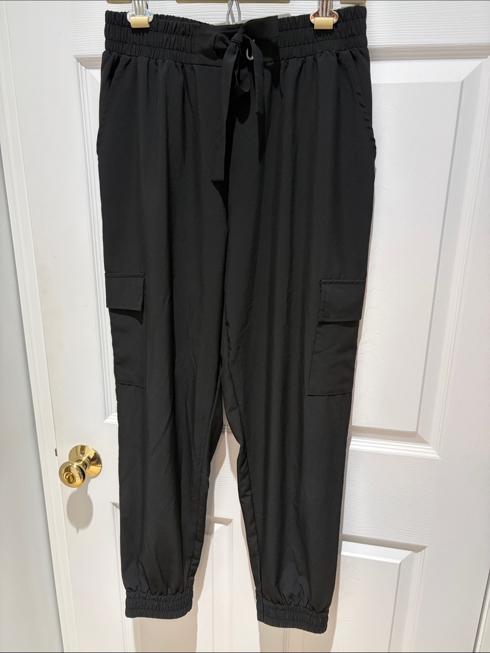 Black lightweight Cargo Jogger Pants - Elastic Waist